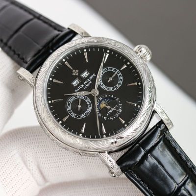 Patek Philippe Calatrava CH 29-535 Movement Silver Engraved Case Black/White Dial 42mm Men Watch